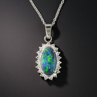 Platinum Black Opal and Diamond Pendant 