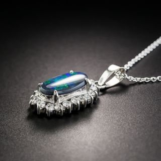 Platinum Black Opal and Diamond Pendant 