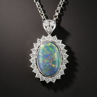Platinum Black Opal and Diamond Pendant 