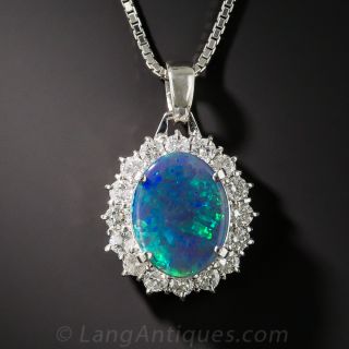 Platinum, Black Opal and Diamond Pendant Necklace