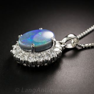 Platinum, Black Opal and Diamond Pendant Necklace