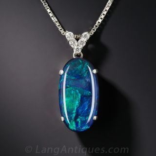 Platinum  Black Opal and Diamond Pendant