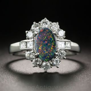 Platinum Black Opal and Diamond Ring