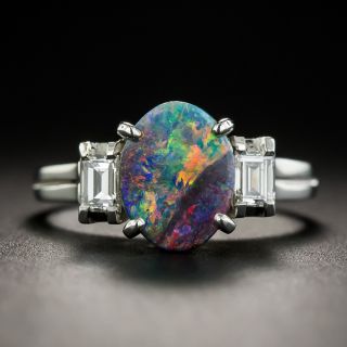 Platinum Black Opal and Diamond Ring - 1