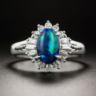 Platinum Black Opal and Diamond Ring - 1