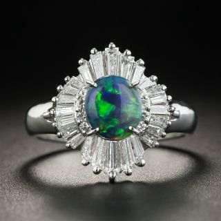 Platinum Black Opal Baguette Diamond Ballerina Ring - 1