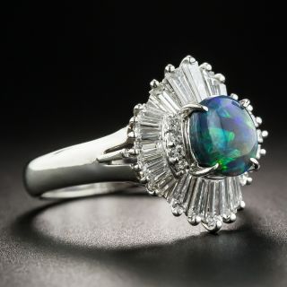 Platinum Black Opal Baguette Diamond Ballerina Ring