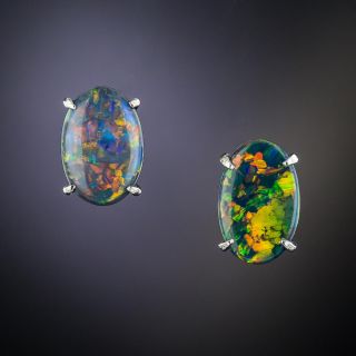 Platinum Black Opal Stud Earrings - 2