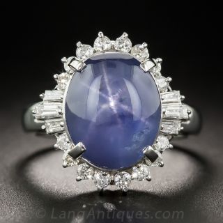 Platinum Blue Star Sapphire and Diamond Ring