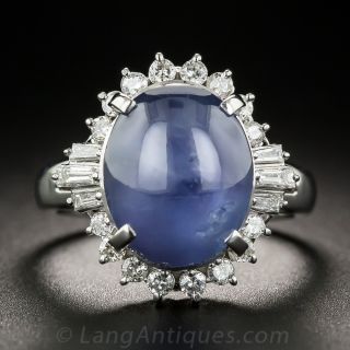 Platinum Blue Star Sapphire and Diamond Ring