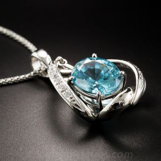 Platinum Blue Zircon and Diamond Pendant Necklace