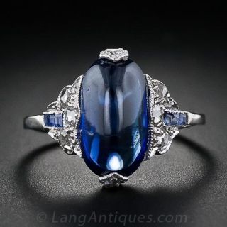 Platinum Cabochon Sapphire & Diamond Ring