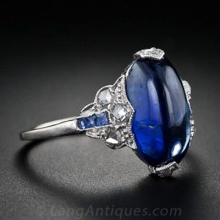Platinum Cabochon Sapphire & Diamond Ring