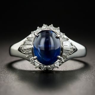 Platinum Cabochon Sapphire Platinum Diamond Ring - 1