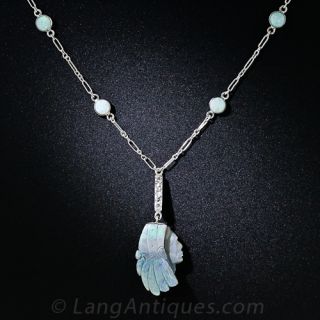 Platinum Carved Opal Native American Necklace