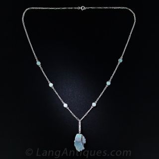 Platinum Carved Opal Native American Necklace