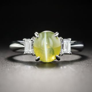 Platinum Cat's-Eye Chrysoberyl and Diamond Ring