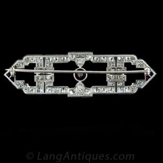Platinum Center Ruby and Diamond Art Deco Pin with Ruby Calibre
