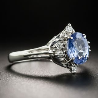 Platinum Ceylon Sapphire and Diamond Ring