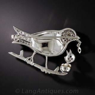 Platinum, Diamond and Abalone Pearl Bird Pin