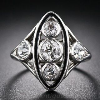 Platinum Diamond and Black Enamel Dinner Ring