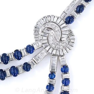 Platinum, Diamond and Cabochon Sapphire Art Deco Style Necklace