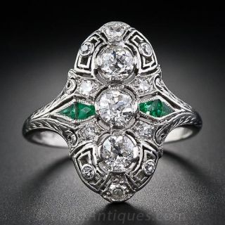 Platinum Diamond and Calibre Emerald Dinner Ring