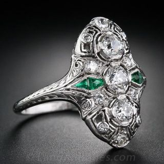 Platinum Diamond and Calibre Emerald Dinner Ring