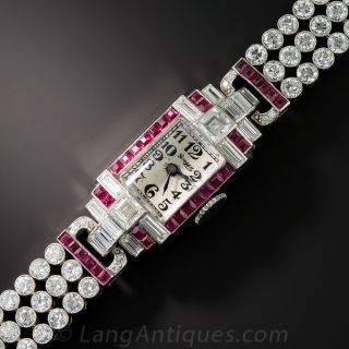 Platinum Diamond and Calibre Ruby Bracelet Watch - C.H. Meylan 