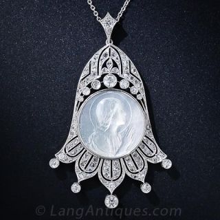 Platinum, Diamond and Mother-of-Pearl Virgin Mary Pendant
