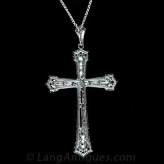 Platinum Diamond and Natural Pearl Cross 