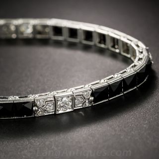 Platinum Diamond and Onyx Art Deco Bracelet