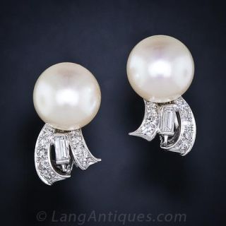 Platinum Diamond and Pearl Earrings