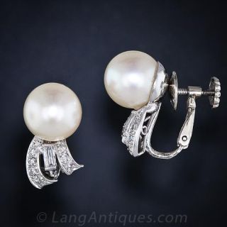 Platinum Diamond and Pearl Earrings
