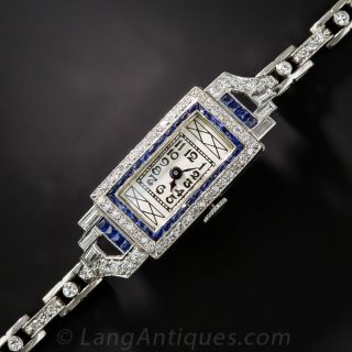 Platinum Diamond and Sapphire Art Deco Bracelet Watch