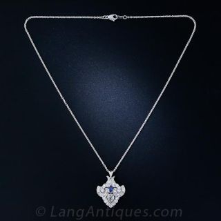 Platinum  Diamond and Sapphire Art Deco Pendant