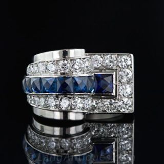 Platinum Diamond and Sapphire Retro Wave Ring