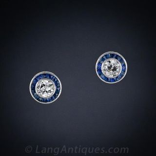Platinum Diamond & Sapphire Stud Earrings