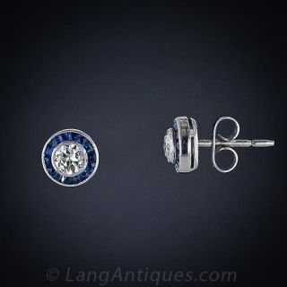 Platinum Diamond & Sapphire Stud Earrings