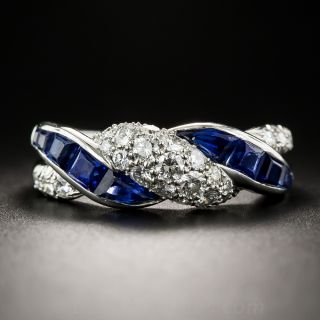 Platinum Diamond and Sapphire Twist Ring by Oscar Heyman