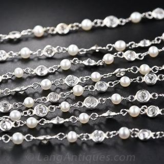 Platinum Diamond and Seed Pearl Neck Chain