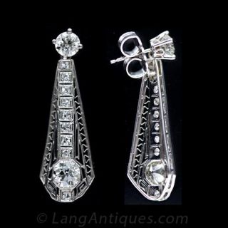 Platinum Diamond Art Deco Drop Earrings