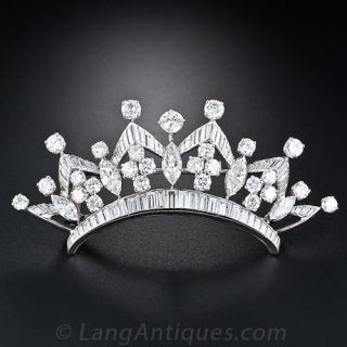 Platinum Diamond Crown Hair Piece or Brooch