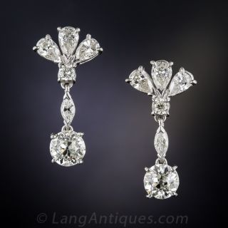 Platinum Diamond Drop Earrings - 2