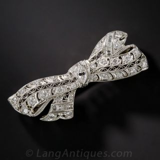 Platinum Diamond Edwardian/Art Deco Bow Pin