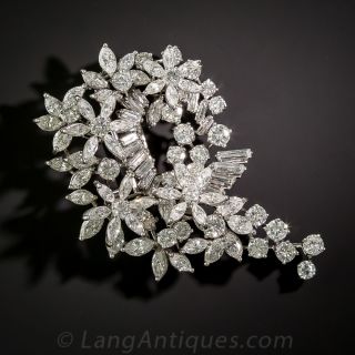 Platinum Diamond Floral Cluster Brooch - En Tremblant