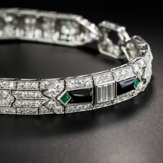 Platinum Diamond Onyx and  Emerald Art Deco Bracelet