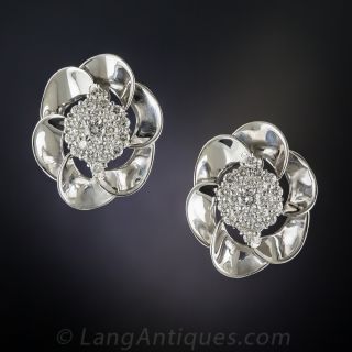 Platinum Diamond Pinwheel Cluster Earrings - 2