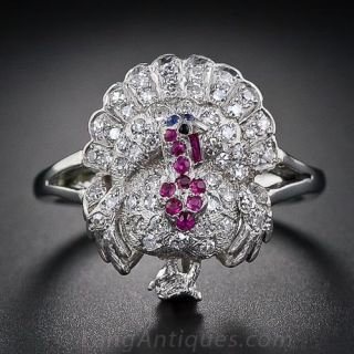 Platinum, Diamond, Ruby and Sapphire Turkey Ring