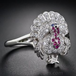 Platinum, Diamond, Ruby and Sapphire Turkey Ring